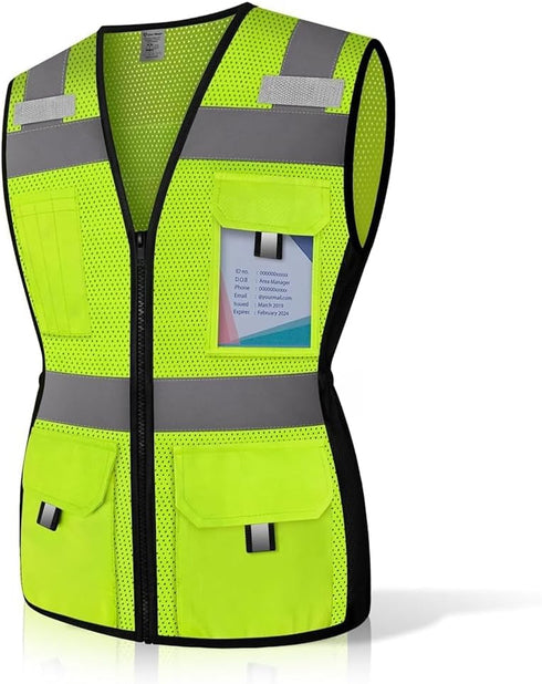 Women's Reflective Vest, Hi Vis Neon Safety Vest with 11 Pockets, Zipper, ANSI Compliant (U-Yellow, S)