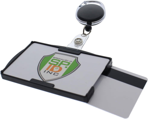 Premium Two Card Plastic Badge Holder - 2 Pack - Vertical or Horizontal - Heavy Duty Retractable Carabiner Clip Badge