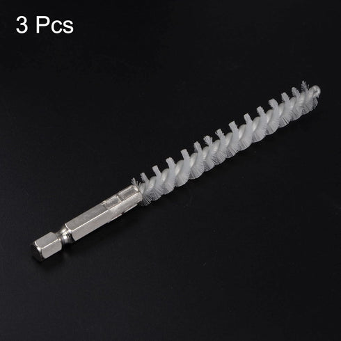 3pcs Nylon Bore Brush, 8mm Dia Cleaning Wire Brush with Handle, 1/4 Inch Hex Shank for Tubes and Bearings