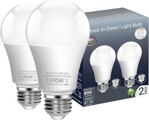 Boxlood Dusk to Dawn LED Light Bulbs, Built in Light Sensor, Plug