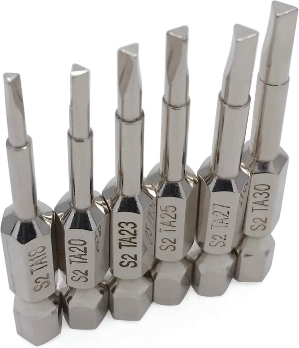 NGe Triangle Screwdriver Bit Set, 6 Pieces, 2 Inch Length, 1/4 Hex Shank, TA18, TA20, TA23, TA25, TA27, TA30