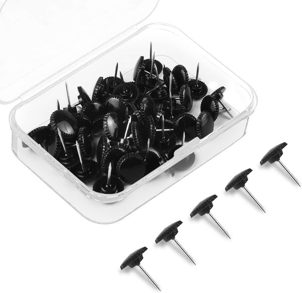 Lunies 50 PCS Black Push Pins for Wall Hangings, Decorative Thumb Tacks for Cork Board and Picture Hanging