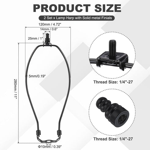 11 Inch 1" 2 Set PATIKIL Lamp Harp Kit with Tall Iron Finial, Heavy Duty Bracket with Standard Saddle & Finial