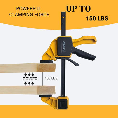 6 Pack 12(4)&6(2) Set 150LBS SUNBABA Clamps for Woodworking Light Duty One-Handed F Clamp/Spreader Bar Clamps Load