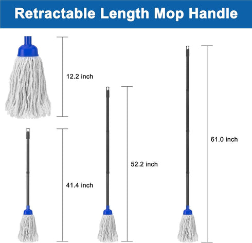 KeFanta Mop for Floor Cleaning, 2 Pcs Cotton String Wet Mops Replacement Head Refill with 0.8" Diameter Mop Handle