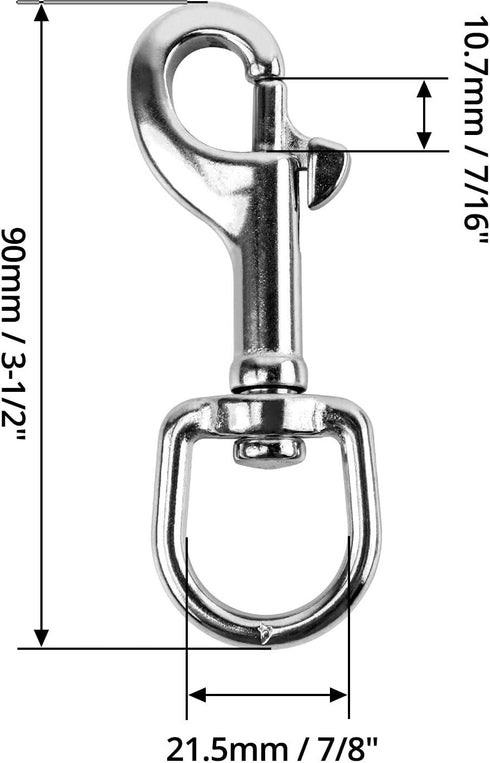 QWORK 3-1/2" Swivel Eye Bolt Snap Hook, 2Pcs, 316 Stainless Steel Trigger Snap Clips for Diving/Pet Leash/Key Chain