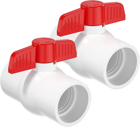 2PCS 2" PVC Ball Valve, SCH40 Slip PVC Water Pipe Valve with Easy Turn Red T-Handle for Swimming Pool & Irrigation