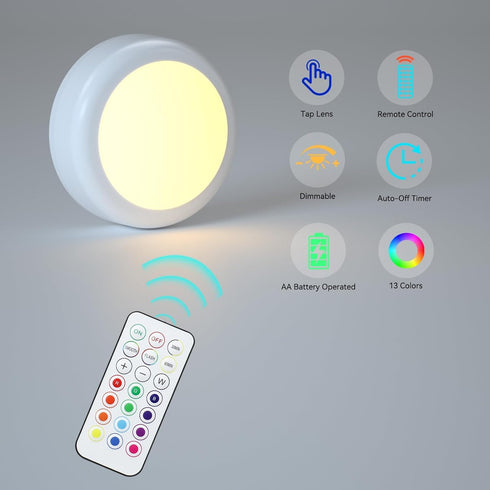 Remote,13 Closet, 3M (White,2-Packs) SFMSMOks Ratterv Oneratedl FD Puck liahts with Wireless Color RGB -for Bedroon