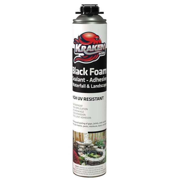 Kraken Bond Black Spray Waterfall Foam Sealant, 24oz Expanding Polyurethane Pond Foam Sealer, UV Resistant