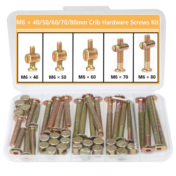 Tsurpcao Crib Screws Hardware Replacement Kit -25 Set M6x40mm/50mm/60mm/70mm/80mm Hex Drive Socket Cap
