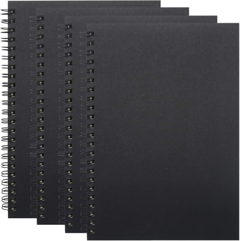 Yansanido Spiral Notebook, 4 Pcs A5 Black Craft Softcover 8mm Ruled 60 Sheets -120 Pages Journals for Study and Notes (A5-4 pcs Black/Lined)