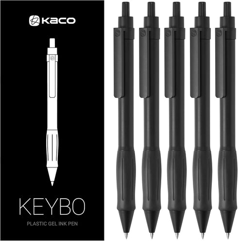 Kaco KEYBO Gel Ink Pens, Black, 5 Pieces, 0.5mm Fine Point Aesthetic Pens for School Office Supplies Stationery