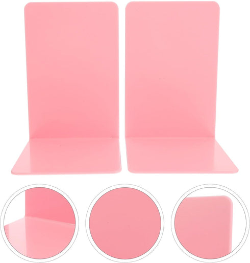 SHINEOFI 2Pcs Pink Plastic Bookends Desk File Book Holders Decorative Reading and Study Book Stands for Office and Home