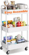WBKATN 3 Tier Rolling Cart with Wheels, White Plastic Three Tiered Roller Shelf