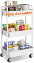 WBKATN 3 Tier Rolling Cart with Wheels, White Plastic Three Tiered Roller Shelf