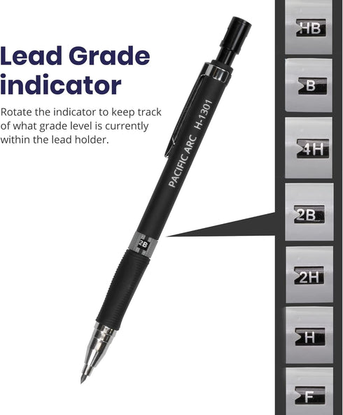 Pacific Arc 2mm Collegiate Lead Holder and Sharpener, Black Drafting Pencil for Artists