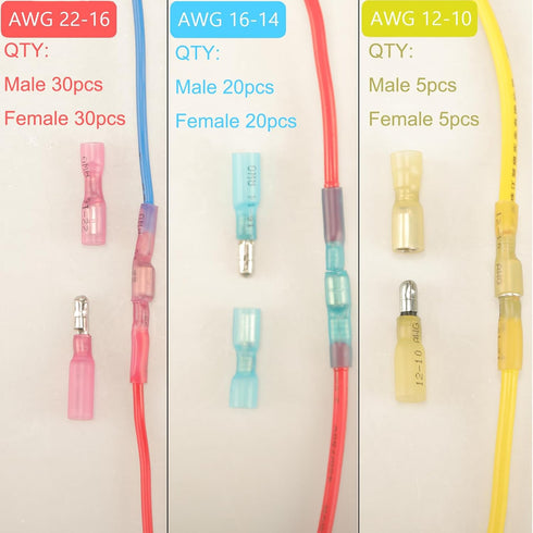 110pcs Heat Shrink Bullet Wire Connectors Kit, Waterproof Bullet Connectors, Bullet Terminals Wire Connectors Female & Male Wire Crimp Connectors, Marine Grade Bullet Connectors