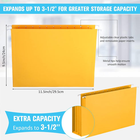 Tinlade 24 Pcs Hanging File Folders - Full Height Gusset Paper A4 Expanding Letter Size Hanging File Folders for