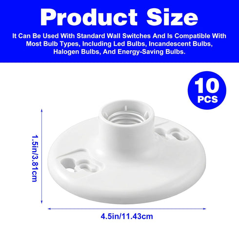 JOUTYFOR 10 Pack E26 Bulb 660w 250v Lamp Holder Medium Base White Ceiling Light Sockets for Incandescent Fluorescent
