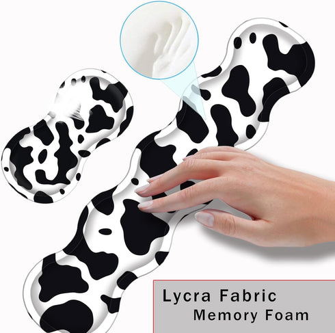 Keyboard Wrist Rest and Mouse Pad Set, Ergonomic Coaster with Memory Foam, Large XL Desk Mat (Cute Cow Print)
