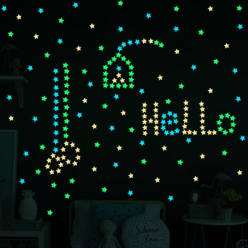 100pcs AM AMAONM Glow in The Dark Luminous Stars Fluorescent Noctilucent Plastic Stars Wall Stickers Glowing Stars