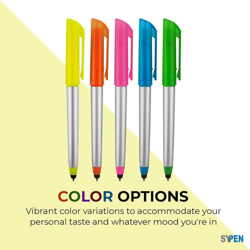 Stylus Ballpoint Pen with Highlighter Tips, 3 in 1 Combo Stylus for Touchscreens, Pack of 5