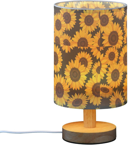 ALAZA Bedside Table Lamp for Bedroom Sunflowers Nightstand LED Light Lamps with USB Port Linen Fabric Shade Table Desk