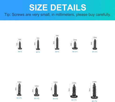 10 Kinds Small Multi-Purpose Phillips Head Micro Screws - Self-Tapping Electronic Screws Assortment Kit, Pack of 1000