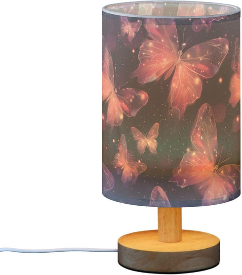 ALAZA Bedside Table Lamp for Bedroom Starry Sky Pink Butterfly Nightstand LED Light Lamps with USB Port Linen Fabric