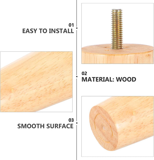 4pcs NUOBESTY Solid Wood Furniture Legs Natural Tapered Replacement Sofa Table Cabinet Feet with Floor Protection Pads