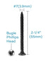100pcs #7 x 2-1/4" Flat Head Phillips Drywall Screws, Carbon Steel 1022A, Black Phosphate
