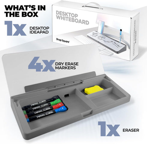 Glass Dry Erase Whiteboard Desktop Pad, 4 Markers & 1 Eraser, Desk Computer Buddy for Home Office & Studying