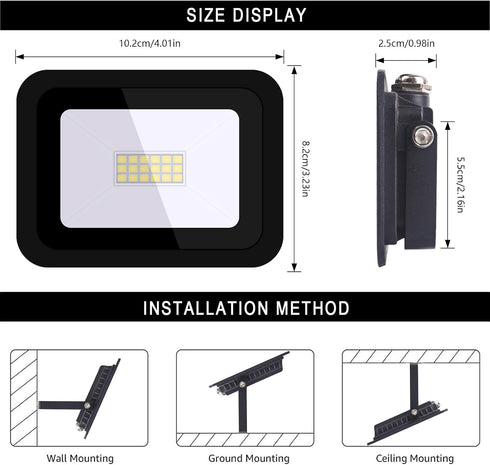 MIWATT 20W IP68 (3x4 MIWAT LED Flood Light with Plug, Waterproof Outdoor Security Light for Workbench Doorway Wall
