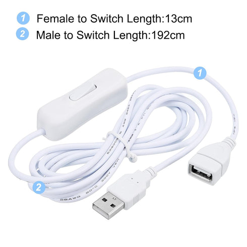 MECCANIXITY USB Extension Cable with ON/Off Switch, 2 Meter USB Male to Female Cord, Pack of 2