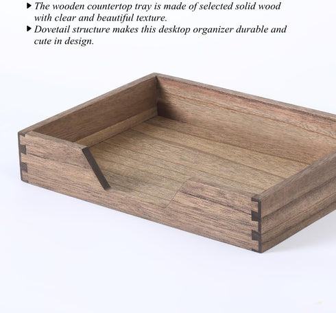 Wood Letter-Size Tray, Dark Wooden Front-Load Organizer for Office Desktop, Mail, Paper, File, Magazine Storage