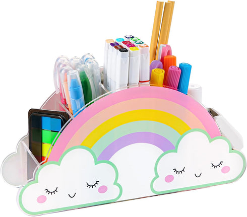 MeCids Pencil Holder for Desk, Acrylic Rainbow Supply Caddy for Home, Classroom, Office Storage, Art Supplies Organizer