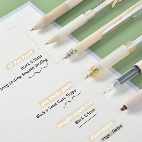 BAYTORY 5 Pcs Gel Pens and 1 Pc Highlighter, Quick Dry Ink Fine Point Black 0.5mm for Journaling Notetaking