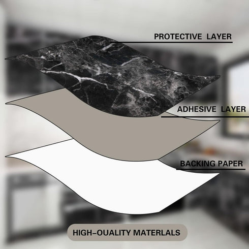 Black Marble Paper Granite Wallpaper, 17.7" X 196" Peel and Stick Self Adhesive Thickening for Kitchen, Bathroom,
