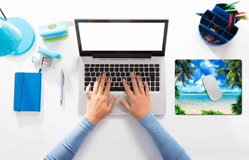 Beach Mouse Pad, Tropical Palm Trees and Seawater Island Landscape, Non-Slip Rubber for Office Home Laptop