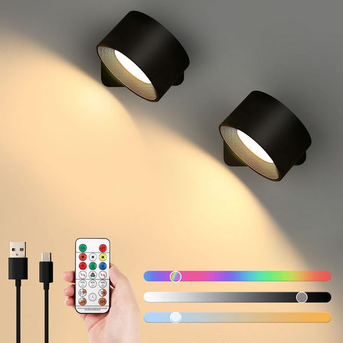 Lightess 2PC LED Wall Sconces, 19 Colors Dimmable Wall Mounted Lamp with