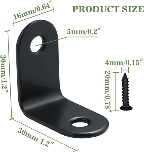 10PCS (1.2x1.2 Alise L Bracket Corner Brace, Black Stainless Steel L Brackets for Shelves, Heavy Duty Shelf Brackets
