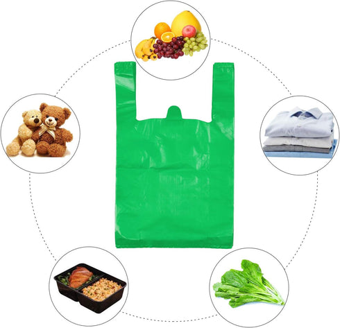 LazyMe T Shirt Bags, Plastic Bags with Handles for Grocery, Retail, St. Patrick's Day, 12x20 Inch (Green, 50pcs)