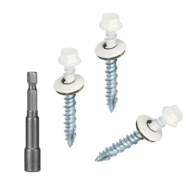 Metal Roofing Screws 10 x 1-1/2 inch, Brite White Hex Head Sheet Metal Roof Screw with EPDM Washer (250Pcs)
