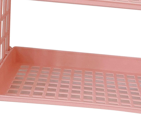 Glomora 2 Layer Desktop Shelf, Foldable Double Stacking Storage Rack with Side Guardrail, Cosmetic Stationery Organizer