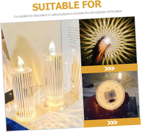 Cabilock LED Candle Light Bedside Night Lamp Crystal Refraction Romantic Atmosphere Decor Battery Operated for Bedroom