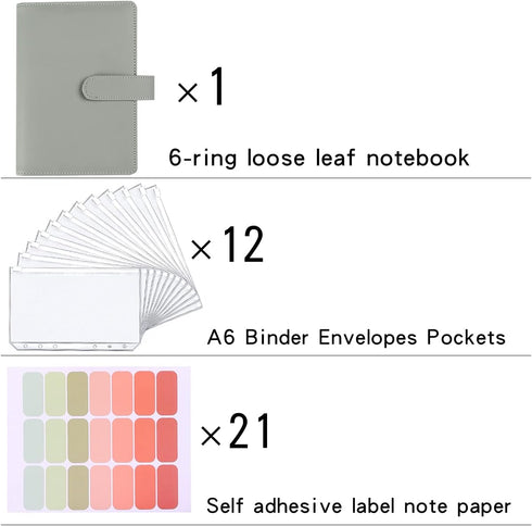 Money Saving Binder with 12pcs Zipper Envelopes, A6 Budget Planner for Managing Budgets and Saving Money (Gray-7.4IN)