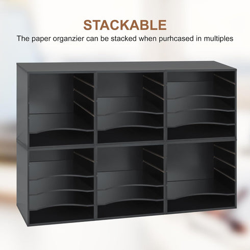 Desk Paper Organizer, Wood Storage Shelves for Office, Adjustable Letter Tray File Sorter for Home Office