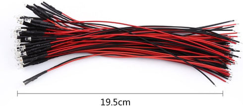 50Pcs 20cm 9-12V Light-3mm) Pre Wired LED Lights White Round Water Clear Diodes Long Wires DC for DIY Car Boat Toys
