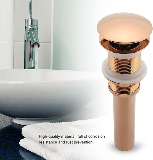 Zerodis Basin Sink Unslotted Pop Up Click Clack Sprung, Plug Drain Assembly for Bathroom Sink (Rose Gold)