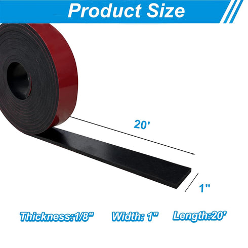 Adhesive Rubber Strips, 1" Wide x 1/8" Thick x 20' Long, Neoprene Rubber Sheets for Matting, Padding, Insulation